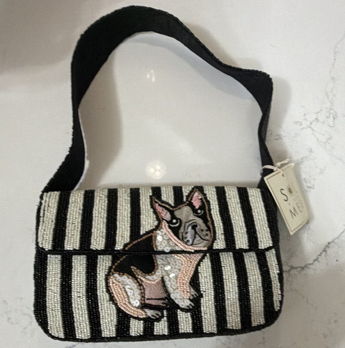 Black white striped beaded - black,