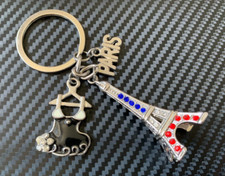 VINTAGE 90s METAL FRANCE PARIS EIFFEL TOWER KEYRING SOUVENIR BAG CHARM FRENCH