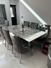 Grey Italian Marble Dining Table with 6 Chairs Set | Dining Room Furniture
