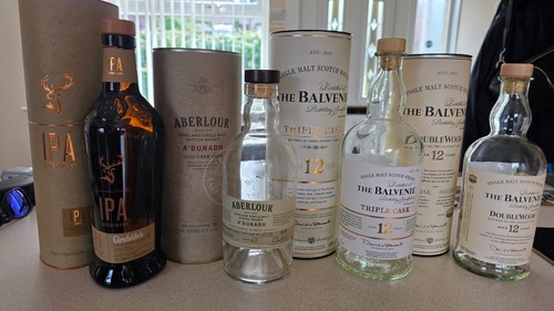 Empty whisky bottles - empty, with