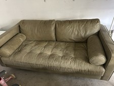 Made.com Scott Leather Sofa 2-3 Seater Olive Green
