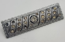 Art Deco Crystal Pave Set Bar Rectangular Silver Tone Brooch Antique Vintage