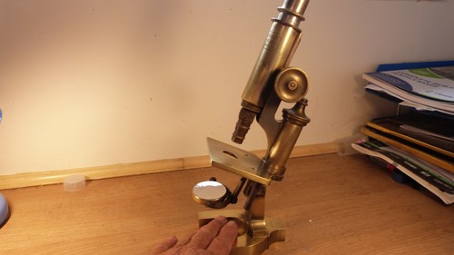 Antique brass microscope - ,