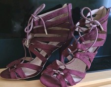 Dorothy Perkins Faux Suede Burgundy Wide Fit Strappy Open Toe High Heel Shoes 4