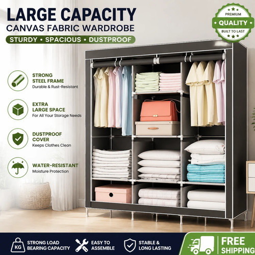 Large canvas fabric wardrobe - canvas,