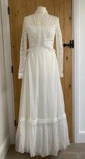 Vintage 70s Wedding dress Ivory Lace Edwardian Gothic Long Sleeve size 6 8