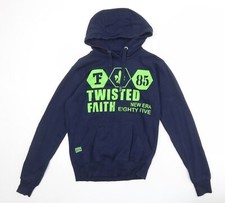 Twisted Faith Mens Blue Cotton Blend Hoodie Size S