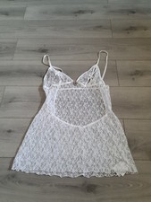 BNWT Ann Summers White Lace & Diamante Peephole Mayfair Chemise Size Large 16-18