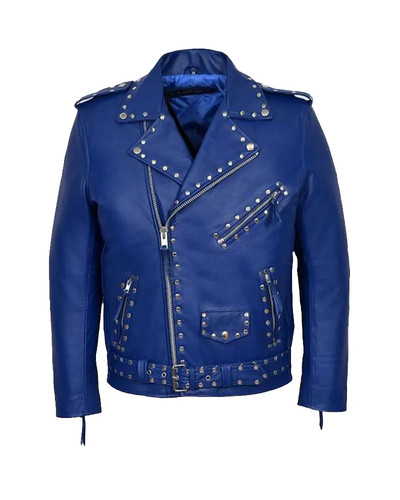 Men blue studded motorcycle - blue,