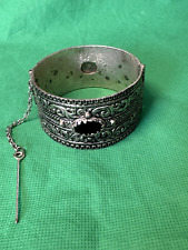 Moroccan Broad Berber Pinned Bracelet Black Stone Feature