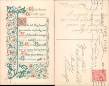 Christmas Greetings Card Ernest Nister 1913 postmark Holiday Religious