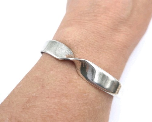 Sterling silver torque bangle - silver,