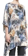Eskandar Size 1 Multicolor Floral Silk Bateau Neck Kaftan Tunic