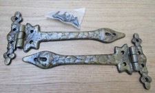 Pair of LEAF cast iron t tee door hinges ornate decorative old style hinges