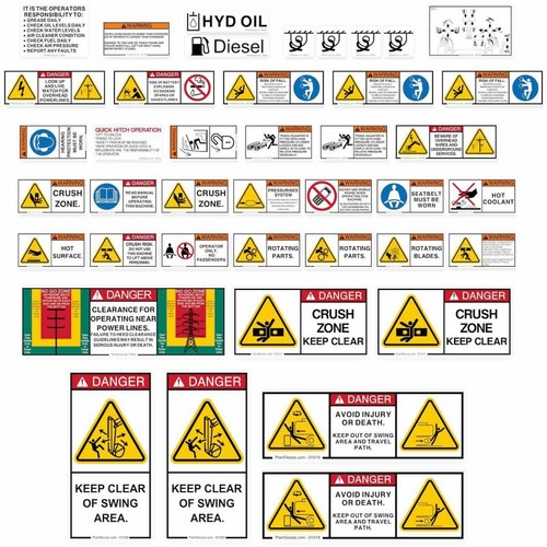 Excavator safety decals kit - excavator,