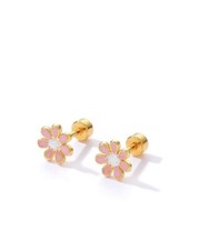 Flower Screw back stud earrings Gold plated baby kids Girls tiny small Gift uk 