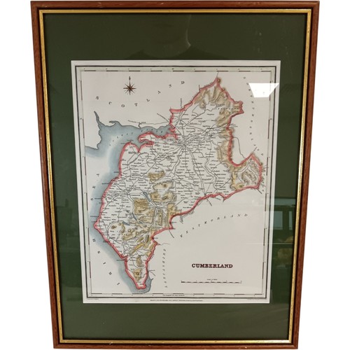Framed antique map cumberland - antique,