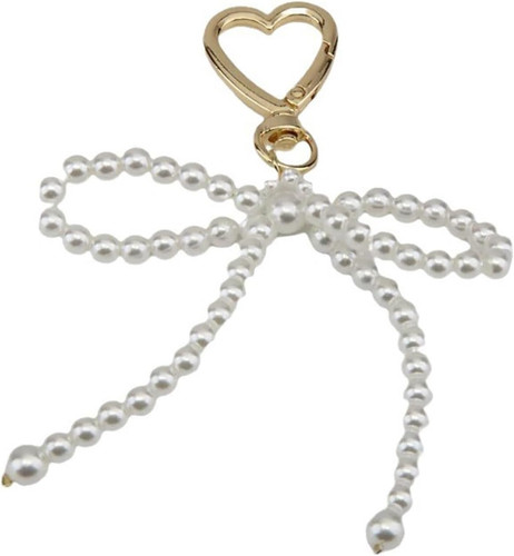 Pearl bow bag charm - pearl,