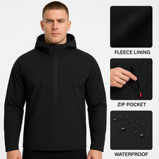 Mens Waterproof windproof FUR Fleece LINED Thermal Raincoat Jackets Hooded Warm