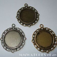 ROUND ANTIQUE SILVER BRONZE OR GOLD CAMEO CABOCHON PENDANT SETTING TRAY 20mm C06