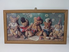 Raymond Campbell - Bears On Wooden Frame Teddy Puppies Kids Playing Room 55x30cm