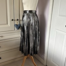 Zara Tarnished Silver Metallic Pleated Midi Skirt Size M BNWT
