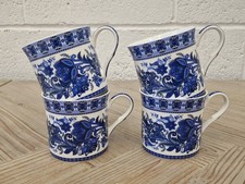 Heritage Fine Bone China Blue White Floral Paisley Tea Coffee Mugs X 4