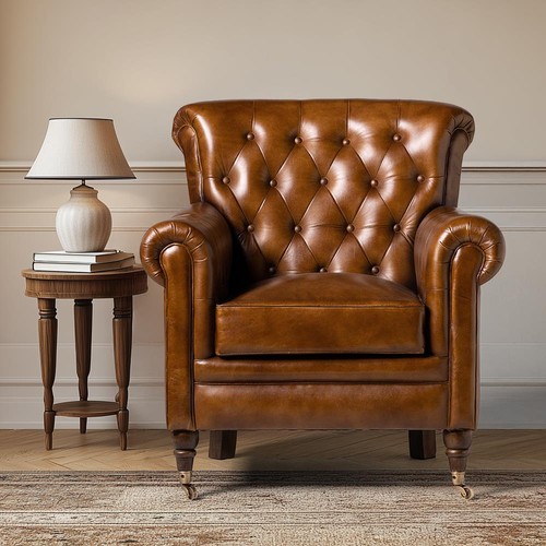 Brown leather chesterfield - brown,