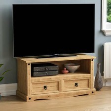 Corona Flat Screen TV Unit 2 Drawer 1 Shelf Mexican Solid Waxed Pine Display