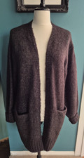 KAFFE Women's Black Marl Wool Blend Long Open Soft Slouchy Cardigan Size Small