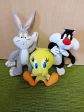 LOONEY TUNES PLUSH TOYS x 3 - BUGS BUNNY SYLVESTER CAT TWEETY PIE - EQUITY 1997