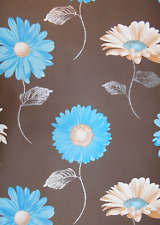 111505 DAISY CHOCOLATE AND TEAL WALLPAPER