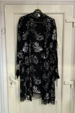 Cotton Traders Beach Cover Up Kimono 14/16 Long Tassels Print Black White Dress