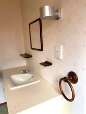 Mid Century 1980s Wooden Bathroom Ensuite Accessory Set Including a Mirror