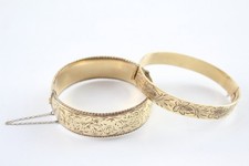 9ct Rolled Gold Bangle Scroll Etched Mid Century Safety Chain x 2