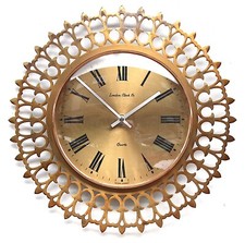 Brass 1970s Brutalist Sunray/Sunburst Vintage Wall Clock Midcentury Retro Kitsch