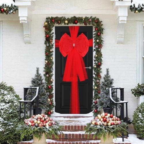 Christmas door bow window - door,