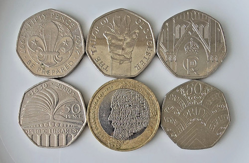 British 50p 2 - &, £2