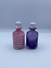 Vintage, Glass Perfume Bottles With Stoppers Set Of 2 Colourful Pink And Blue