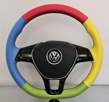 ⭐Vw flat bottom reupholstered harlequin steering wheel T5 T5.1 T6 