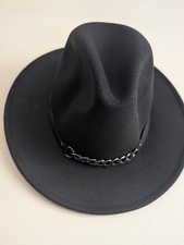 Next Black Felt Fedora Hat Country Style Chain Detail ~ Size M-L Ladies 