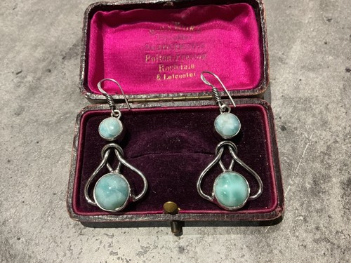 Silver larimar double drop - larimar,