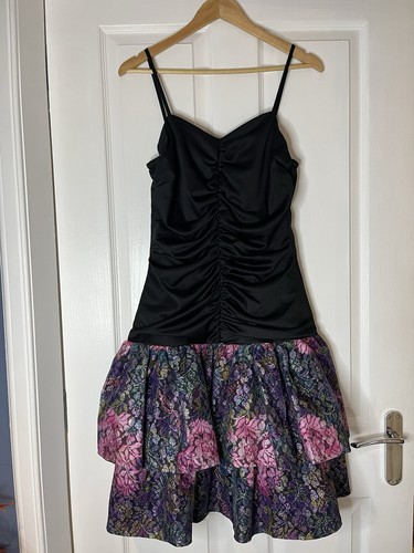 Vintage 80s black flower dress - 80s,