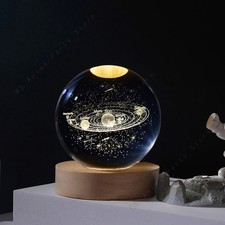 USB 3D Moon Planet Globe Galaxy Night Light LED Crystal Ball Table Lamp Bedside