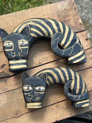 Pair wooden cat ornaments - pair,