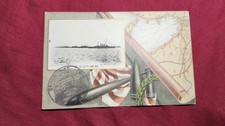 Postcard Japan Imperial Navy Ship Fleet Review Art Map Shells 1908
