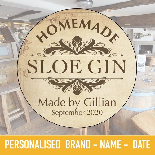 Sloe gin bottle - sloe, labels
