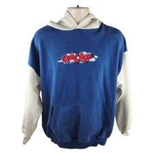 Childish Theme Park Hoodie Mens Medium Blue White Graphic Print Oversized TGF