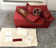 VALENTINO GARAVANI 38 red leather gold rockstud slide flat sandals £695 + Belt