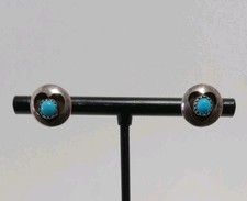 VTG Native Sterling Silver Turquoise Shadow Heart Earrings Paulene & Dolly Foutz